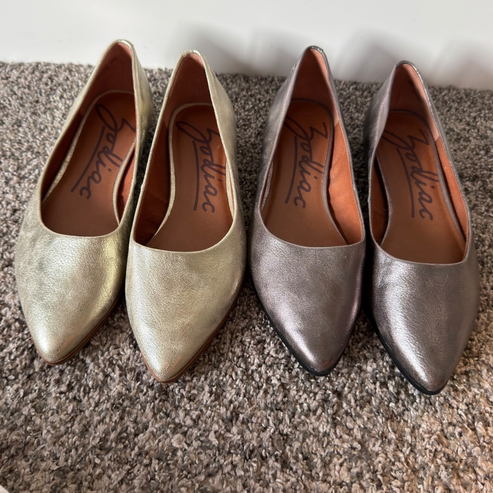 Zodiac Felicity Metallic Leather Pointed Toe Flats Bundle Gold Silver 5.5